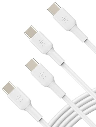Belkin BoostCharge Cavo USB-C, Ricarica Rapida per iPhone 15, Samsung Galaxy S24, Pixel, iPad Pro, Nintendo Switch e Altri, 1 m, Confezione da 2, Bianco