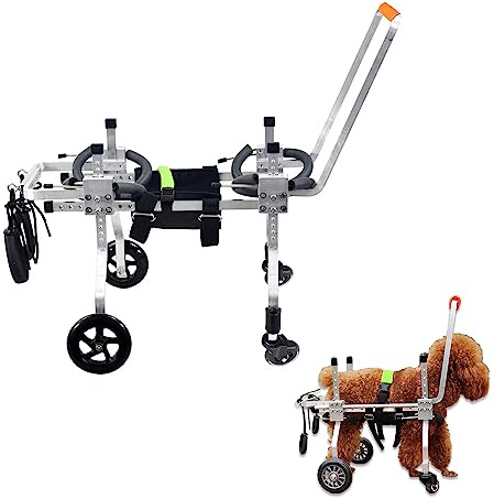 Dog Wheel Chair, Adjustable 4 Wheel Pet Wheelchair with Handle for Small and Medium Sized Cats/Dogs, Dog Wheelchair Cart for Front Leg Arthritis, Weak Limbs (S)