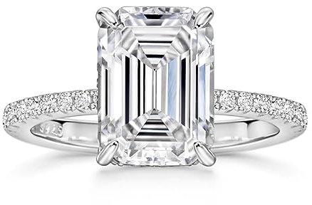 Michooyel 4ct Smaragd Ringe, Verlobungsring für Damen, Ehering aus Sterlingsilber, Versprechensring Zirkonia Smaragdschliff Klassisch Emerald Ring S925 Reisen Travel