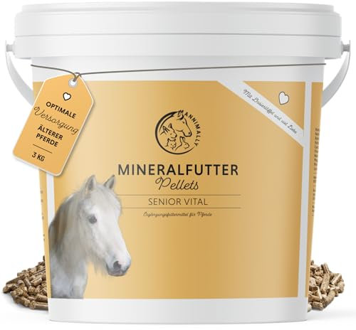 Annimally Senior Mineralfutter Pferde getreidefrei - Ergänzungs Pferdefutter für Senior Pferde mit Vitaminen, Mineralstoffen und Spurenelementen, wie Zink, Selen, Omega 3 & Jod (3 kg Eimer)