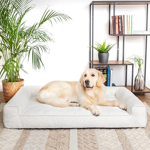 PillowPrim Hundebett, Haustiermatratze, Katzenbett, Hundekissen, Hundekorb, Hundesofa, Liegeplatz für Hund, Orthopädische, Hundemöbel, Ecru, 100x66 cm