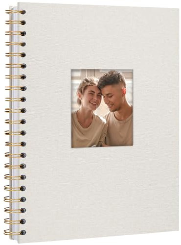 Scrapbook Linen Photo Album Memory Book 28.5 x 20.5 cm with Hard Cover White Pages Guest Baby Book for Wedding Travel Christmas (20 Sheets / 40 Pages, Beige)