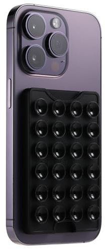 BIAJIYA Suction Card Holder for Phone Case, Silicone Octo Cup Buddy Phone Wallet Stick on Back of Cellphones, Hands-Free Phone Card Holder for iPhone & Android, Videos and Selfies (Black)