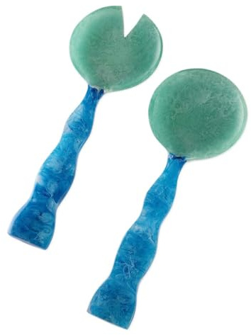 Folkulture Aqua Teal Resin Salad Servers | Set of 2 (12) Resin Salad Tongs, Serving Spoons for Salad & Serving | Durable, Stardy Kitchen Essentials | Housewarming Gifts New Home Essentials