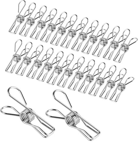 60 Pcs Stainless Steel Clothes Laundry Pegs, Metal Clothes Pegs for Washing Line Pegs, Chip Clips, Strong-Grip Metal Laundry Clips Pins for Washing Line, Clothes, Kitchen, Office, Snack Bags