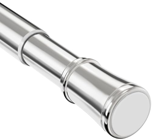 Shower Curtain Rail Extendable Curtain Pole, Metal Tension Rod Anti-Slip Telescopic Curtain Rod Easy Fitting for Bathroom, Closet, Kitchen