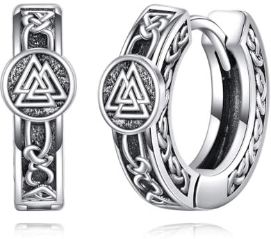 Wikinger Ohrringe S925 Sterling Silber, Wikinger Creolen, keltische Herren Ohrringe, Wikinger Schmuck Geschenke für Männer Frauen Damen