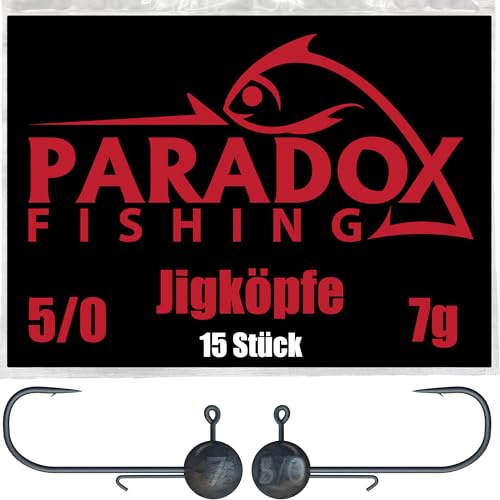 Paradox Fishing Ensemble de têtes plombées 15x 7g 5/0 - Têtes plombées en forme de poisson en caoutchouc avec tête plombée pour poissons en caoutchouc, brochet, sandre, accessoires de pêche