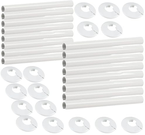 16X White Plastic Radiator Pipe Covers & Collars - 15mm, Set of 8 Pipe Covers & Collars, Easy Snap-On Installation, Heat-Resistant, Perfect for Radiator, Heating, Water, Gas, or Drain Pipes (16)