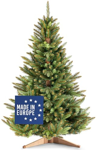 RESTILO Premium Weihnachtsbaum Künstlich 150 cm PVC PE Tannenbaum mit Ständer aus Holzmaterial braunem Stamm Künstlicher Weihnachtsbaum Maya