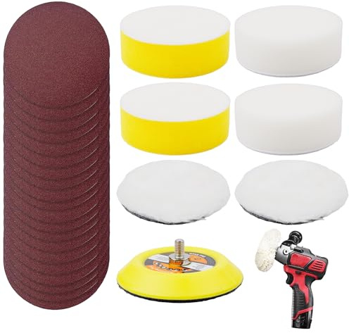 TELSOLARE 27-Piece Buffing & Polishing Pad Kit for Milwaukee M12 2438-22/49-36-2438 Spot Polisher and Sander, with 20 Sandpapers, Backing Pad, Foam & Wool Pads