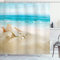 ABAKUHAUS Muscheln Duschvorhang, Pastell-Strand-Szene, Stoffliches Gewebe Badezimmerdekorationsset mit Haken, 175 x 180 cm, Aqua Beige