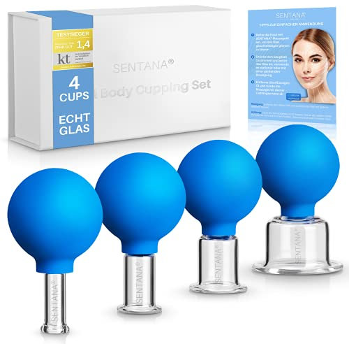 Sentana® Schröpfgläser mit Saugball [4 Stück] - Hochwertiges Schröpfglas Set aus Echtglas für jede Körperstelle - Schröpfen gegen Verspannungen und Cellulite - Schröpfset mit vier Größen