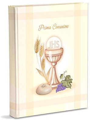 Album Fotografico Prima Comunione 23X30 Cm 60 Pagine Bianche in Cartoncino Spesso e Resistente Intervallate da Pergamino, Calice e Spighe