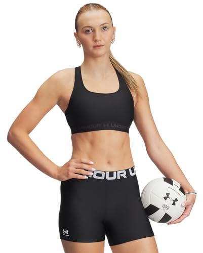 Under Armour UA Crossback Mid Bra Sostén deportivo para mujer, sujetador top con espalda cruzada y copas extraíbles, color negro/negro/gris azabache