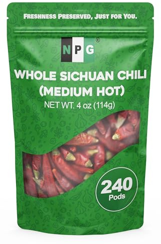 NPG Sichuan Red Chili Peppers 4 Ounces, Medium Hot, Premium Szechuan Dried Red Chilies for Chili Oil, Paste, and Sauce, Used in Mexican, Chinese, Thai Dishes