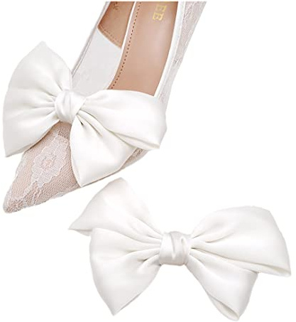 2 pièces bijoux de chaussures Clips à chaussures femme Charms chaussures Charms lacets Clips à chaussures en satin Clips à chaussures amovibles Accessoires de chaussures de fête de mariage (Blanc)