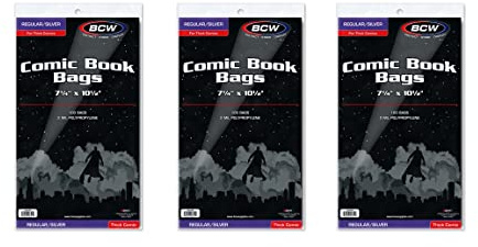 BCW Thick Silver Age Comic Bags - 300 ct | Archival Quality, Acid-Free Protection for Silver Age Comic Books | 7 1/4 x 10 1/2 inches Comic Collection Storage Comic Books Bags
