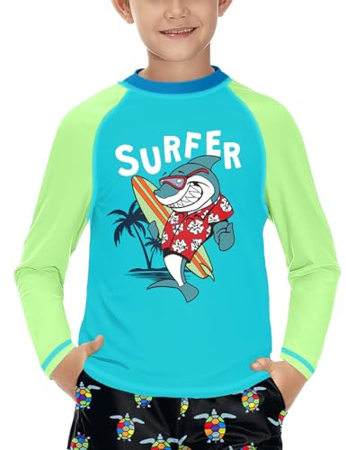 Jungen Atmungsaktiv UV Shirt Lange Ärmel Schnelltrocknend UPF 50+ Rundhals Rashguard Surfer Blau 140