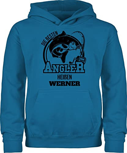 Kinder Hoodie Jungen Mädchen - Angeln - Angler Geschenk - 140 (9/11 Jahre) - Himmelblau - Angel Pullover Kids fischen carp Jungs Fisch Fishing angelzubehör Karpfen Fischer Name angelfan heißen