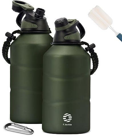 Fjbottle Edelstahl Trinkflasche 1900ML mit Magnetischem Deckel, BPA FREI auslaufsichere Doppelwandig Termo Metall Flasche - Kohlensäure geeignet Sport Wasserflasche für Uni, Fitness, Camping, Outdoor
