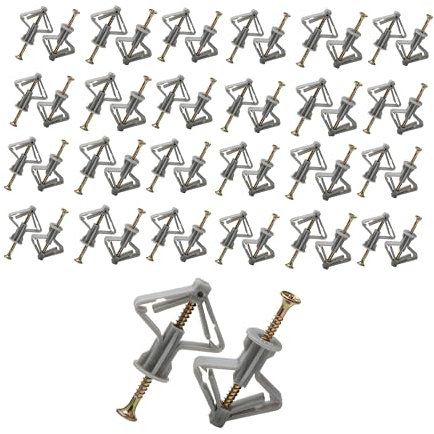 SMGDA 100 Pièces Fixations pour Plaques de Plâtre (50 Chevilles Murales et 50 Vis Placo), Chevilles pour Plaques de Plâtre, Ancres Chevilles et Vis pour Fixations Murales Creuses Cloisons Sèches