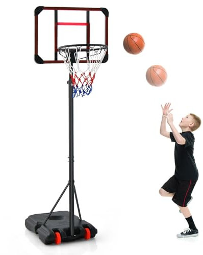 COSTWAY Basketballkorb Outdoor mit Ständer, Basketballständer 155-210cm höhenverstellbar auf Rädern, Mobile Korbanlage mit PC-Rückenwand & Basis, Basketballanlage für Kinder & Jugendliche