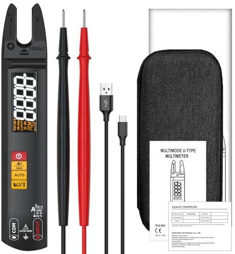 Jemora Multímetro digital de mano 3 en 1 Pinza Amperímetro Pluma de prueba eléctrica Pantalla LCD a color Multímetro de mano 6000 conteos RMS verdaderos Voltaje profesional Capacitancia Resistencia