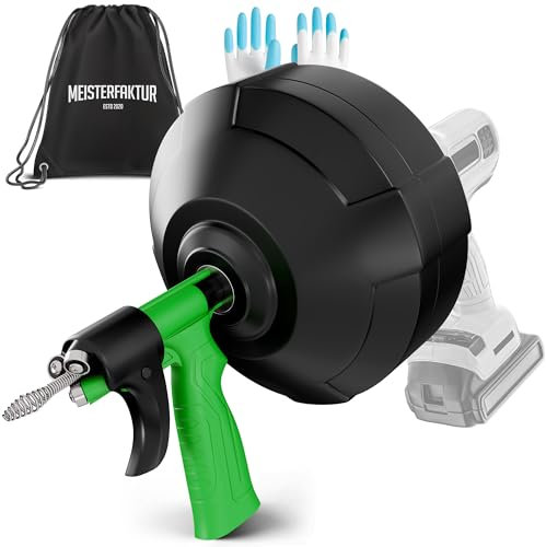 Meisterfaktur Furet Déboucheur Canalisation [15M] - Fonction Automatique - Furet Plomberie Idéale avec Poussée Automatique - Spirale de Nettoyage de Tuyaux pour Vrais Bricoleurs !