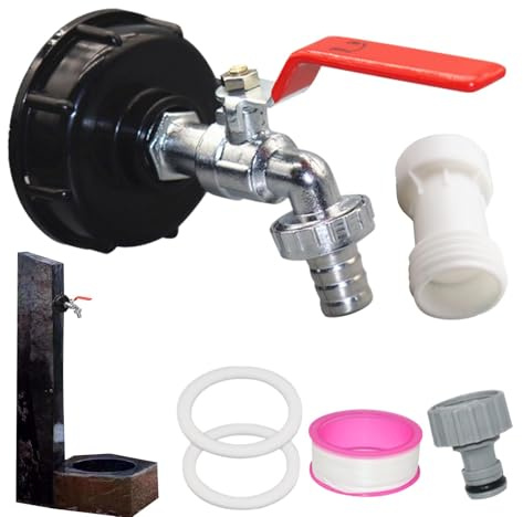 Teksome Kit de Grifo de Barril de Agua,Kit de Barril de Lluvia IBC,Conector de Manguera Adaptador de Tanque IBC - Grifo para Tanque de Agua de 1/2 3/4 Pulgadas, Accesorios para mangueras de aleación