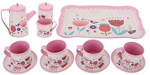 ifundom 1 Satz Nachmittagstee kinderküche Kitchen kinderparty mitgebsel Puppengeschirr Teeparty Toys for Küche Tee vorgeben Teespielzeug Eisen Rosa