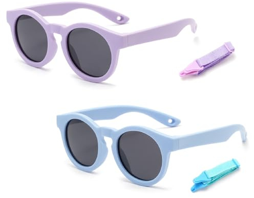Yoaeyok 2 Paires Lunettes de Soleil Enfant, Protection UV400 Polarisée Lunette Soleil Bebe, Lunette Enfant avec Cadre Flexible pour 6 Mois - 3 Ans, Garçons et Filles, pour l'extérieur et la plage