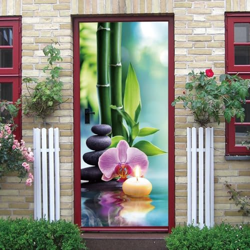 Carta Parati Porta Rimovibile 82x200 cm Design Dell'Arte Zen Adesivi Per Porte Interne Poster Carta Da Parati Soggiorno Cucina Camerette Bagno Verde Autoadesivo Murale Decorazione