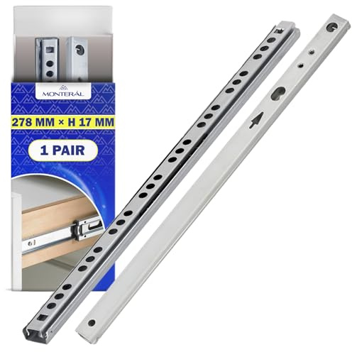 1 Coppia Guide per Cassetti con Cuscinetti a Sfera 278 mm x H 17 mm - Telescopiche Guide Cassetti Scorrevoli Hanno Un'estensione Parziale di 202 mm - Garanzia di 10 Anni - MONTERAL