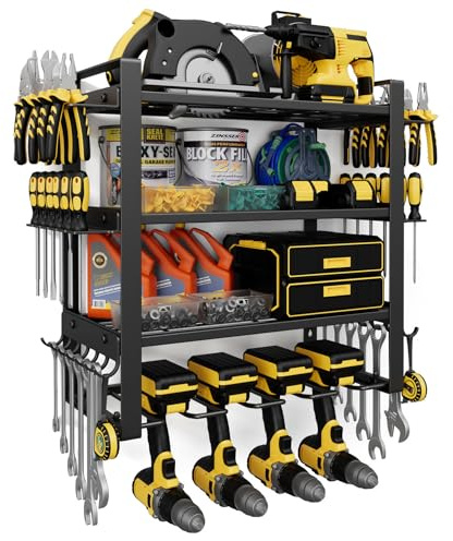 4-Tier Power Tool Organizer Wall Mount, 200LBS Capacity, 4 Drill Holders