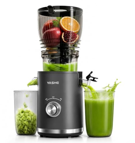 YASHE Entsafter, 300W Slow Juicer mit 148 mm Extra Großem Einfüllschacht für ganze Früchte & Gemüse, Saftpresse mit Hoher Saftausbeute, BPA-frei,Leicht zu reinigen, Ideal für Nussmilch & Saft