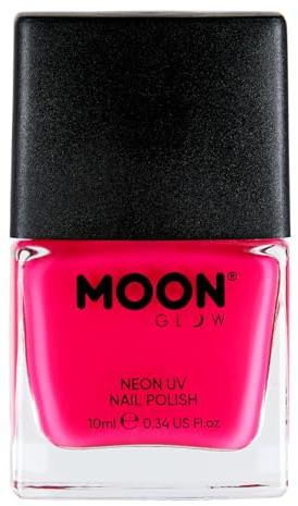 Neon UV Nail Polish by Moon Glow - Intense Pink - Bright Neon Nail Varnish - Glows under UV - 10ml