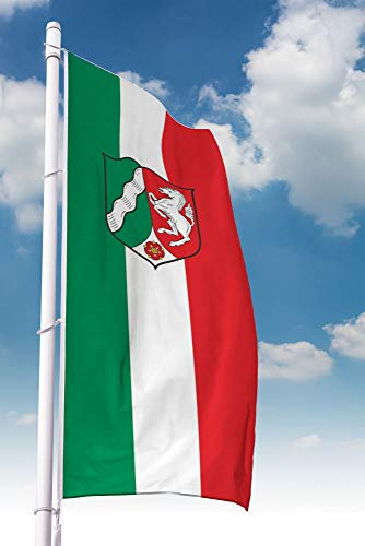 Deitert Bundesland-Flagge NRW – 120x300 cm NRW-Flagge mit Wappen (Dienstflagge), Hissfahne aus reißfestem Polyester, NRW-Fahne mit Doppelsicherheitsnaht gesäumt