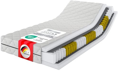 MSS e.K. Tonnentaschenfederkernmatratze Medic Plus | 100x220 cm | Härtegrad H3 | ergonomische 7 Zonen Matratze | Höhe ca. 21 cm| Oeko-Tex Zertifiziert | Made in Germany