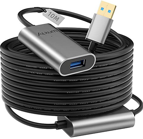 Alxum Aktive USB 3.0 Verlängerungkabel 10M/32Ft, USB Repeater-Kabel mit Signalverstärkung Kompatibel mit Rift, Xbox one, Drucker usw, Schwarz