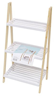 thesecrethome.es - Estantería de Madera - Estantería Tipo Escalera con 3 o 4 Baldas - Estantería de pie para almacenaje - Decoración Salón, Dormitorio, Despacho (3 baldas, Natural/Blanco)