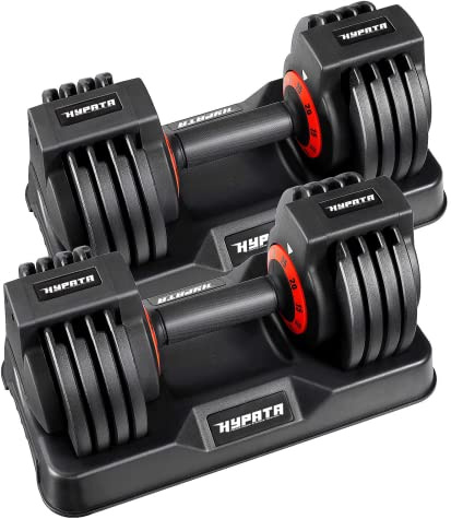 HYPATA 25 lbs Pair Adjustable Dumbbell Set, Fast Adjust Weight with Tray Suitable, Adjustable Dumbbells for Full Body Workout