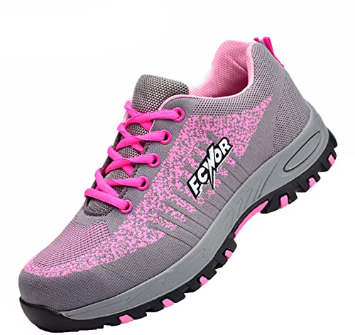 Scarpe Antinfortunistiche da Donna Scarpe da Ginnastica Leggere con Punta in Acciaio Scarpe da Lavoro Traspiranti Scarpe da Ginnastica Industriali Protettive Comode,Rosa,33 EU
