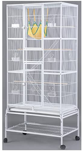 Vogelkäfig Mit Ständer Auf Rollen Sprühfarbe Für Stahl Volieren, 360° Bewegliches Rad Taubenkäfig, Fach Herausziehen Vogelvolierea, Ruhe, Erholung, Essen, Putzen (Color : Weiß, S : 80 * 49.5 * 181cm)