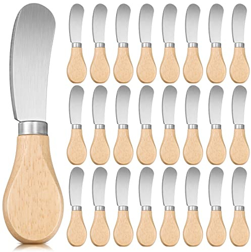 Lanties 24 Pcs Little Cheese Spreader Knives 4.7 Inch Stainless Steel Butter Spreader with Wooden Handle Mini Butter Knives Small Cheese Utensils for Charcuterie Board Cream Cake Condiment Sandwich