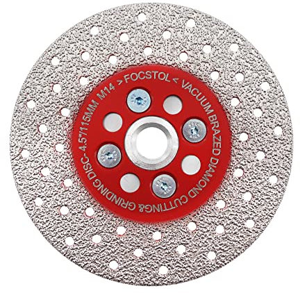 FOCSTOL Diamant Trennscheibe 115mm - Doppelseitig Vakuumgelötete Diamantscheibe zum Schneiden und Schleifen von Granit Marmor Porzellan Keramikfliesen Stein Beton M14 Gewinde