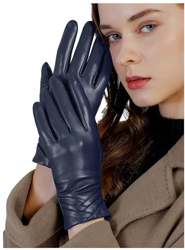 GSG SINCE 1998 Gants Cuir Femme Tactiles en Mouton Sans Chrome | Gants Chauds avec Doublure Laine ou Fausse Fourrure, Poignets Froncés, Idéal pour Conduite et Moto