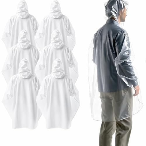 Capa de lluvia desechable y de una sola vez con capucha - Talla única - Chubasquero para festival - Poncho de lluvia - Capa impermeable - Transparente y resistente al agua para bicicleta y adultos