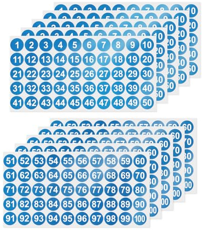 YIKIADA Adesivo numero blu 25 mm vinile 10 fogli da 1 a 100 numeri impermeabili adesivi adesivi per ufficio casa bambini 500 pezzi