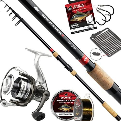 Fischzeux Profi Karpfen Set Spezi Tele Carp 3,60m - Angelset Karpfenrute mit Rolle